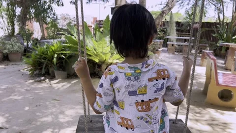 Funny kid boy with rope swing 스톡 동영상 196103775