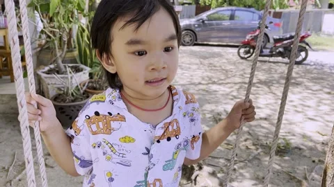 Funny kid boy with rope swing 스톡 동영상 196103790