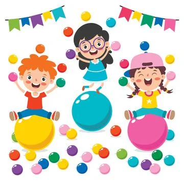 Funny Kid Playing With Colorful Balls Stock Illustration