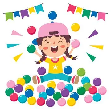 Funny Kid Playing With Colorful Balls Stock Illustration