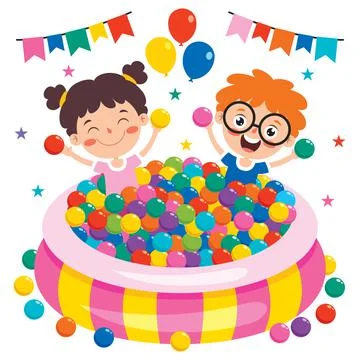 Funny Kid Playing With Colorful Balls Stock Illustration