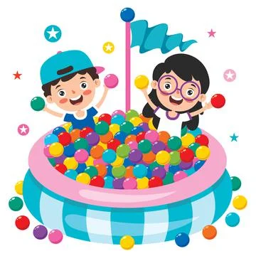 Funny Kid Playing With Colorful Balls Stock Illustration