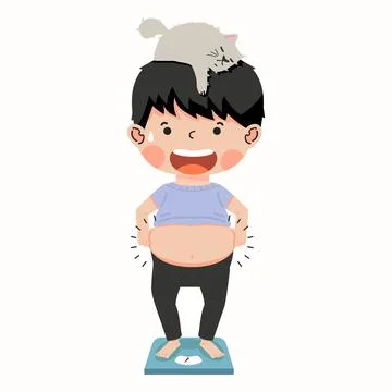 Funny kid use weight scale Stockillustratie