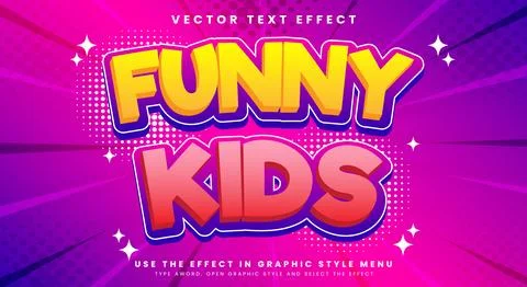 Funny Kids comic Style 3d editable text effect Illustrazione stock
