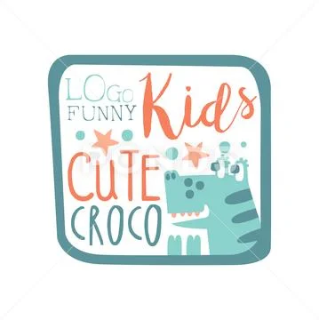 Funny kids logo, cute croco, baby shop label, fashion print for kids wear, baby Stock Illustration