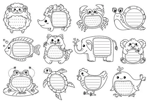 Funny kids memo note frames with cute animals Stock Illustration