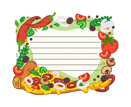 Funny kids pizza memo note frame template Stock-Illustration
