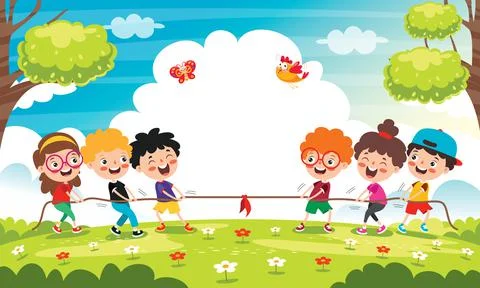 Funny Kids Playing Pulling Rope Stock Illustration