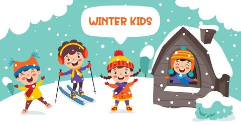 Funny Kids Playing At Winter Stock Illustration