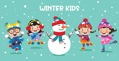 Funny Kids Playing At Winter Stock Illustration