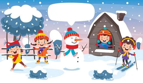 Funny Kids Playing At Winter Stock Illustration