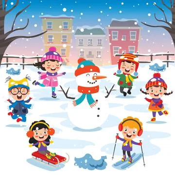 Funny Kids Playing At Winter Stock Illustration
