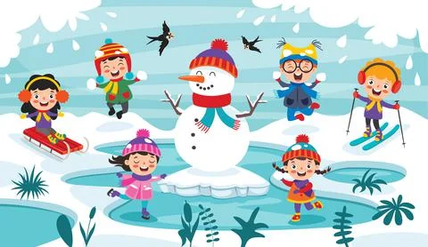 Funny Kids Playing At Winter Stock Illustration
