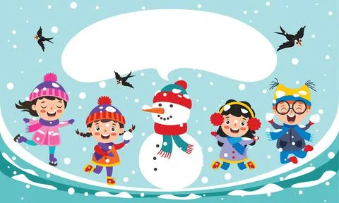 Funny Kids Playing At Winter Stock Illustration