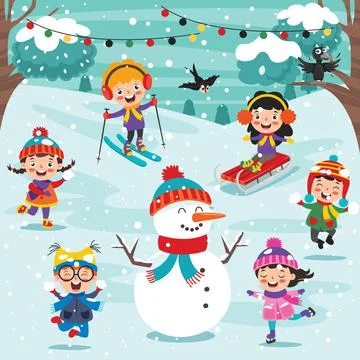 Funny Kids Playing At Winter Stock Illustration