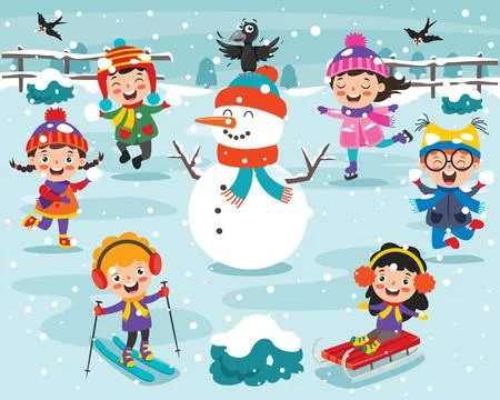 Funny Kids Playing At Winter Stock Illustration