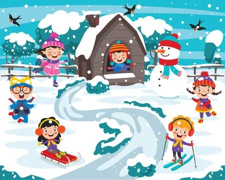 Funny Kids Playing At Winter Stock Illustration
