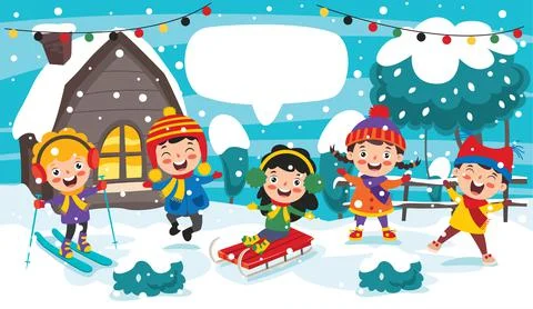 Funny Kids Playing At Winter Stock Illustration