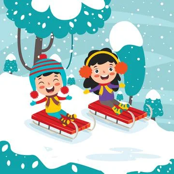 Funny Kids Playing At Winter Stock Illustration