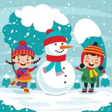 Funny Kids Playing At Winter Stock Illustration