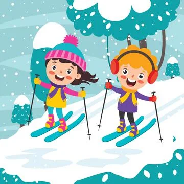 Funny Kids Playing At Winter Illustrazione stock