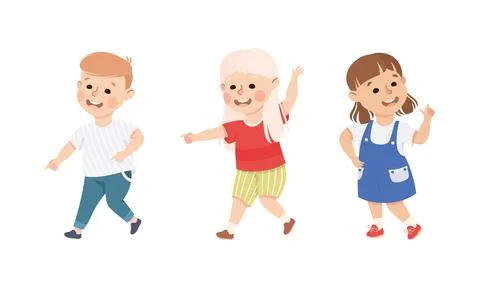 Funny Kids Pointing at Something with Extending Hand and Index Finger Vector Set Illustrazione stock