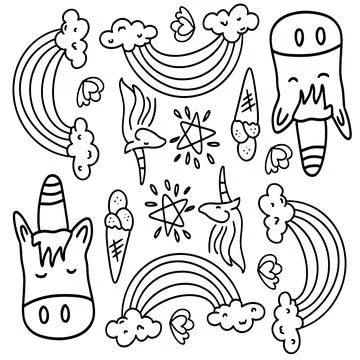 Funny kids unicorn set bundle vector design Stock Illustration