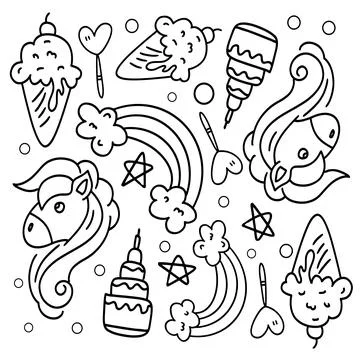 Funny kids unicorn set bundle vector design Illustrazione stock