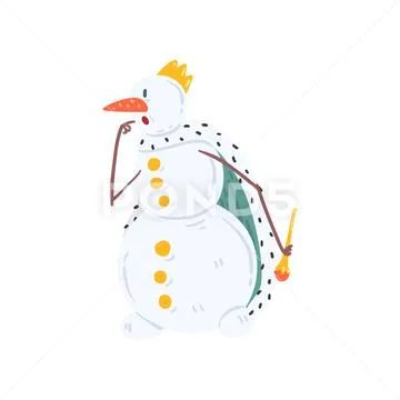 Funny king snowman character in a crown and mantle, Christmas and New Year Stock Illustration