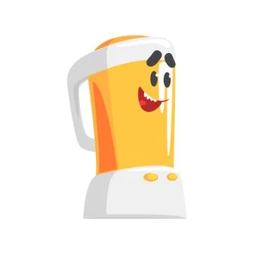 Funny kitchen blender character with smiling face, humanized home electrical Stock Illustration