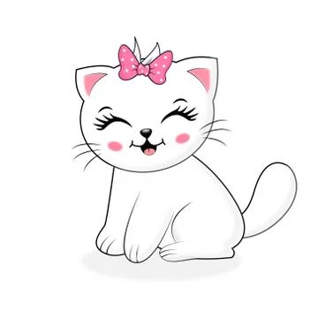Funny kitten sitting and smiling. Cartoon cat isolated on a white background Stock Illustration