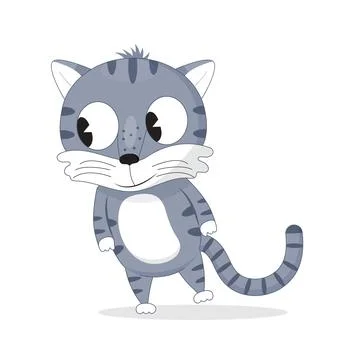 Funny kitten vector. Cute cartoon grey cat. Stock Illustration