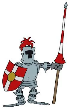 Funny knight with a lance and shield Stock Illustration