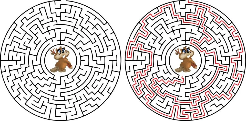 Funny labyrinth. Help the beaver to get out of the maze. Illustration with Stock Illustration