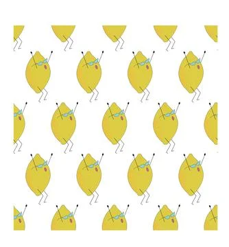 Funny lemon character in glasses. Vector illustration. Seamless pattern. Stock Illustration