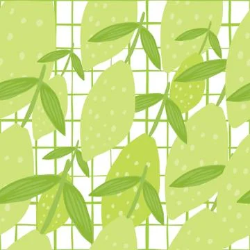 Funny lemon with leaf seamless pattern on stripes background. Hand drawn citr Illustrazione stock