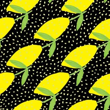 Funny lemon with leaf seamless pattern on white background. Hand drawn citrus Illustrazione stock