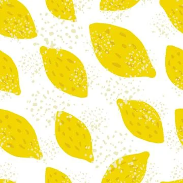 Funny lemon seamless pattern on white background. Hand drawn citrus fruits. Stock Illustration