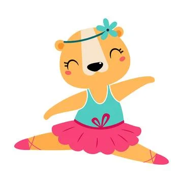 Funny Leopard Animal Ballet Dancing in Skirt and Pointe Shoes Vector Stock Illustration