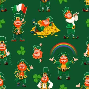 Funny leprechaun characters seamless pattern Stock Illustration