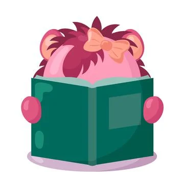 Funny lion with book in flat design with shadows. Stock Illustration