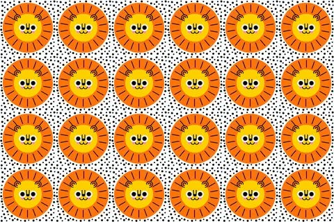 Funny lion seamless pattern. Cute lion face Stock Illustration
