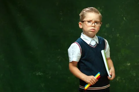 Funny little boy - elementary school student Stock Photos