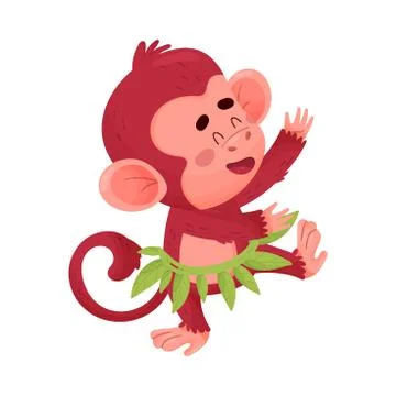 Funny Little Red Monkey Dancing Vector Illustration Cartoon Character Illustrazione stock