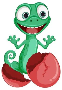 Funny Lizard Hatching From Egg Stock Illustration