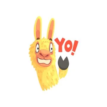 Funny llama character waving its hoof saying Yo, cute alpaca animal cartoon 스톡 일러스트