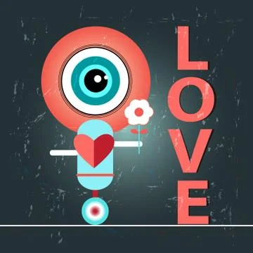 Funny love with a robot Stock Illustration