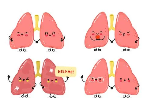 Funny Lungs characters bundle set. Vector hand drawn doodle style cartoon c.. Illustrazione stock