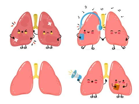 Funny Lungs characters bundle set. Vector hand drawn doodle style cartoon c.. Illustrazione stock