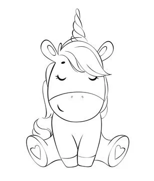 Funny magic black and white unicorn cartoon character. Stock Illustration